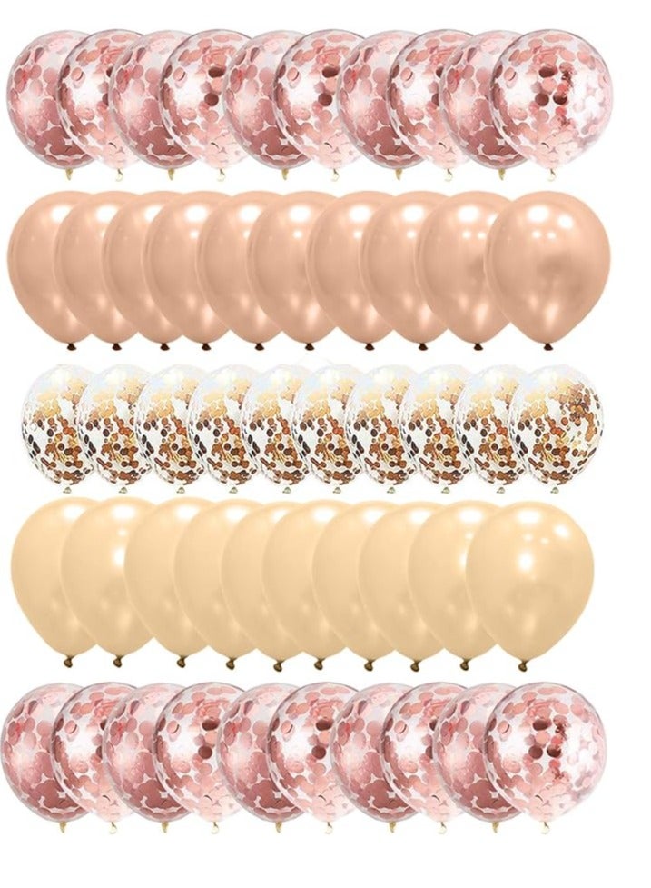 بالونات بقصاصات ورقية لامعة بلون ذهبي وردي، بالونات هيليوم ذهبية شامبانيا، بالونات لاتكس لحفلات الزفاف للبنات والأطفال وديكورات حفلات  ذهبي وردي 50 قطعة من - Image 1