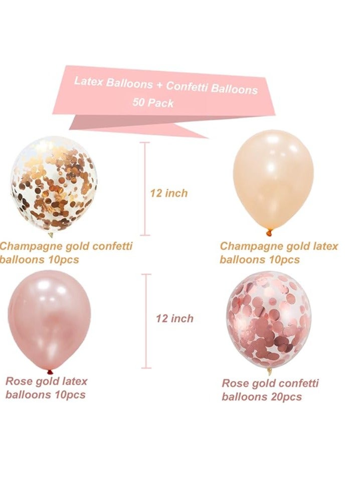 بالونات بقصاصات ورقية لامعة بلون ذهبي وردي، بالونات هيليوم ذهبية شامبانيا، بالونات لاتكس لحفلات الزفاف للبنات والأطفال وديكورات حفلات  ذهبي وردي 50 قطعة من - Image 4