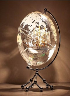 LIVVY Rotating World Globe with LED Light (إضاءة LED) & Mini Sailboat (قارب شراعي صغير) – Transparent Gold Design (تصميم شفاف ذهبي) | USB Rechargeable (شحن عبر USB) Political Map (خريطة سياسية) with 360° Manual Rotation (دوران يدوي 360 درجة) for Desk, Home, Office & Decor (ديكور، مكتب، منزل)  - Image 1