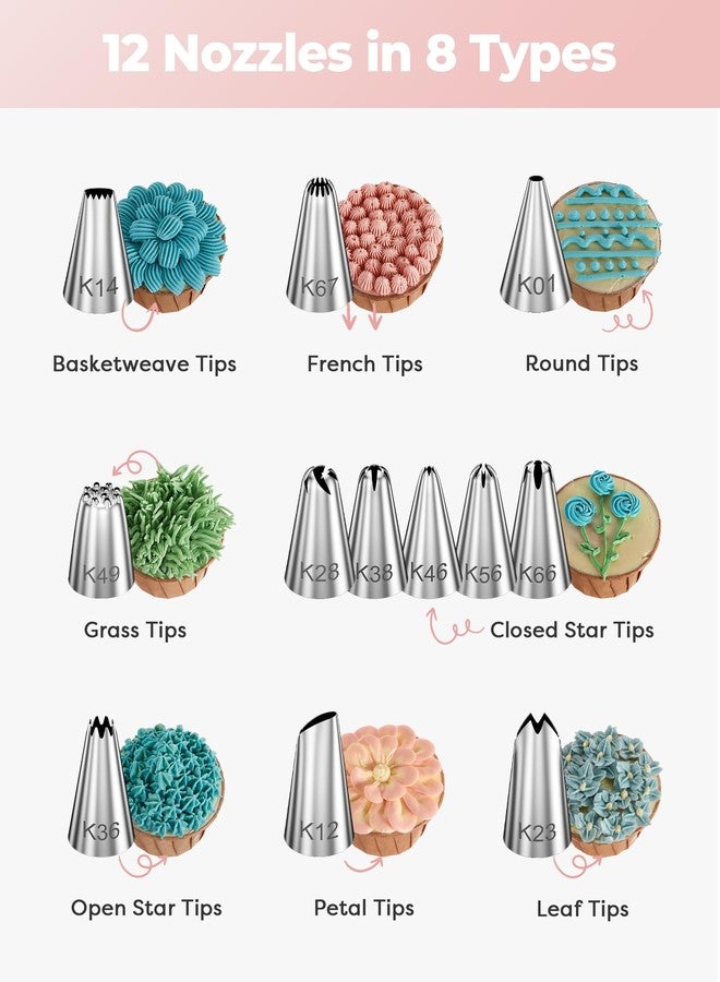 Kootek 71PCs Cake Decorating Kit, Baking Supplies Tools - Includes Cake Stand Turntable, 12 Icing Piping Tips Set, 2 Frosting Spatulas, 3 Scrapers, 50+2 Piping Bags, Coupler, Video Tutorial, Booklet - Image 2