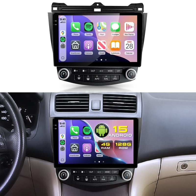 Podofo [Android 15/4G+128G] for Honda Accord 7th 2003-2007 Android Car Radio Stereo with Wireless Carplay/Android Auto 10.1" Touchscreen WiFi GPS Navigation Backup Camera DSP Bluetooth FM/RDS SWC - Image 1