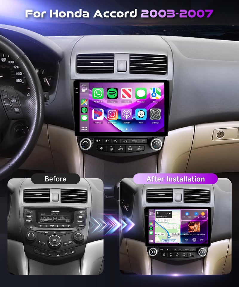 Podofo [Android 15/4G+128G] for Honda Accord 7th 2003-2007 Android Car Radio Stereo with Wireless Carplay/Android Auto 10.1" Touchscreen WiFi GPS Navigation Backup Camera DSP Bluetooth FM/RDS SWC - Image 2