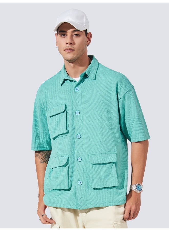 Maniac Mens Collared Neck Fullsleeve Berly Green 3Pockets Polyester Fleece Regular fit Shacket - Image 4