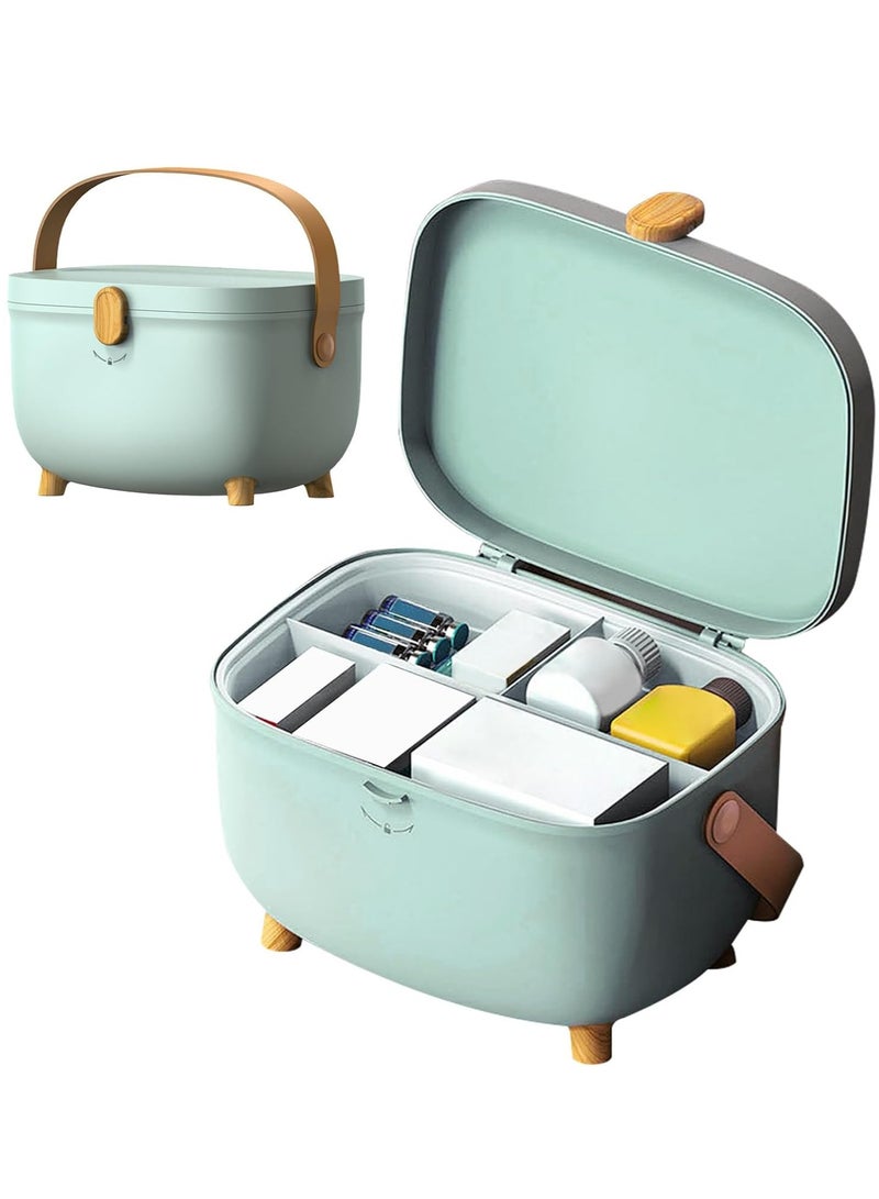 XiuWoo Large Capacity Medicine Storage Box, Home Pharmacy,  First Aid Storage, Double Layers Medicine Organizer, Portable Oval Plastic Storage Organizer with Latch Lock, Handle - Image 1