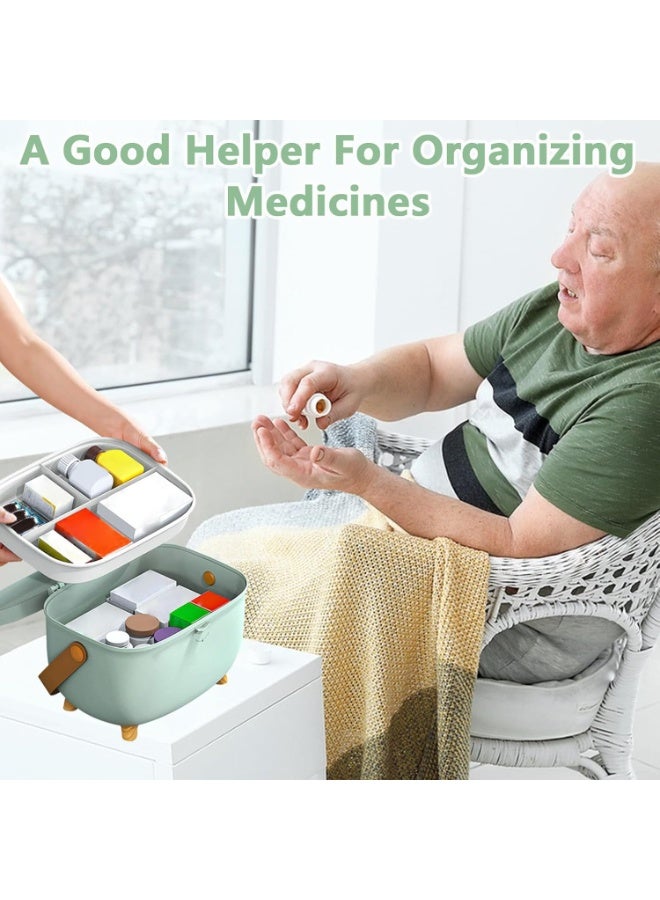 XiuWoo Large Capacity Medicine Storage Box, Home Pharmacy,  First Aid Storage, Double Layers Medicine Organizer, Portable Oval Plastic Storage Organizer with Latch Lock, Handle - Image 4