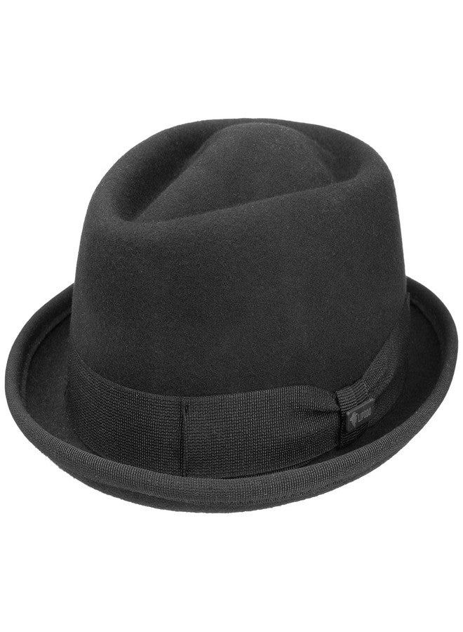 Lipodo Gratus Pork Pie Felt Hat Wool Felt Made in Italy Unisex Summer Winter Fedora Ribbed Band, Black, 6 3/4 - Image 1