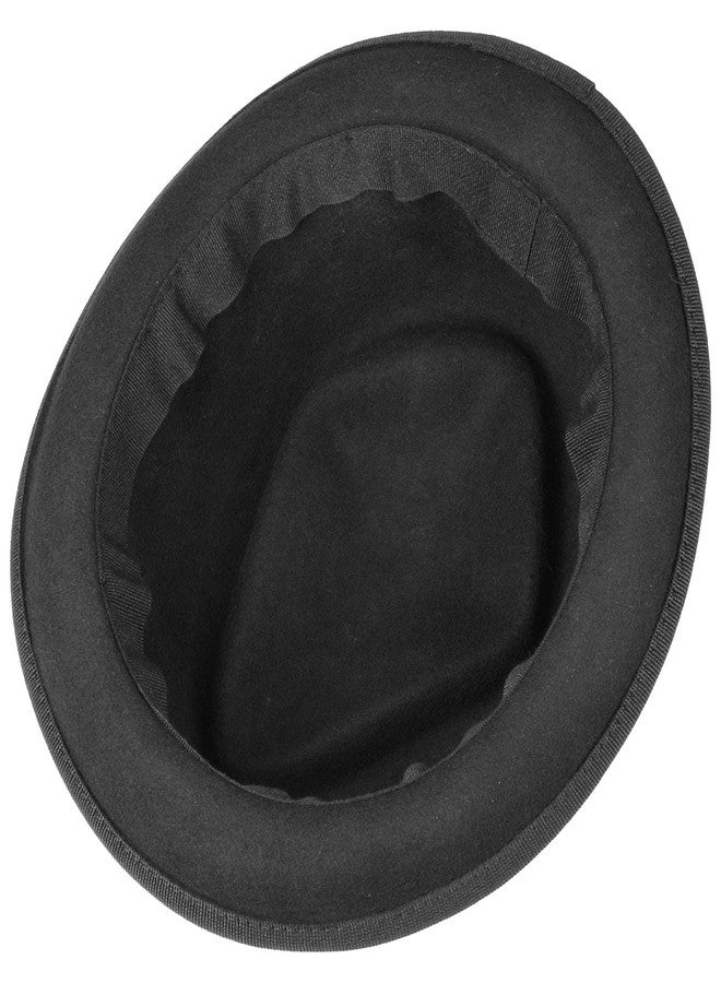 Lipodo Gratus Pork Pie Felt Hat Wool Felt Made in Italy Unisex Summer Winter Fedora Ribbed Band, Black, 6 3/4 - Image 5