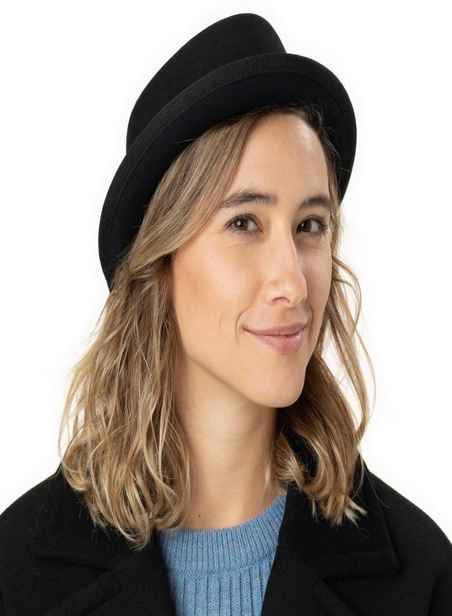 Lipodo Gratus Pork Pie Felt Hat Wool Felt Made in Italy Unisex Summer Winter Fedora Ribbed Band, Black, 6 3/4 - Image 2