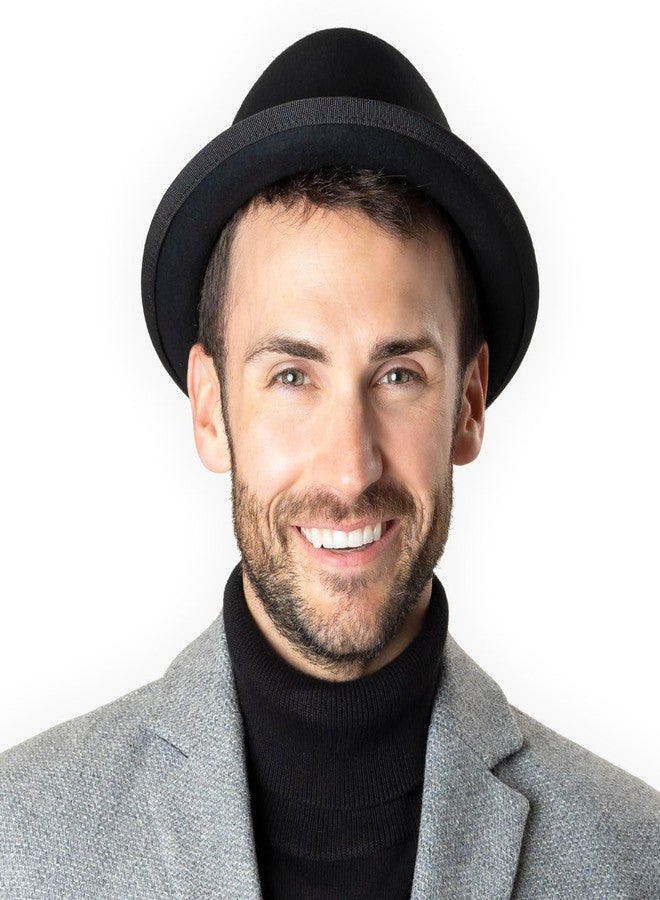 Lipodo Gratus Pork Pie Felt Hat Wool Felt Made in Italy Unisex Summer Winter Fedora Ribbed Band, Black, 6 3/4 - Image 3