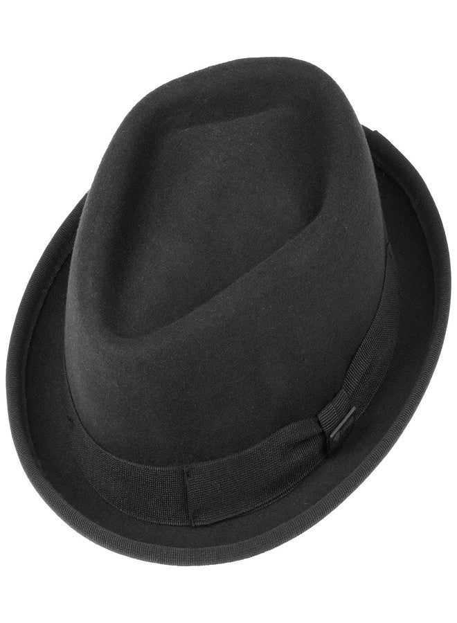 Lipodo Gratus Pork Pie Felt Hat Wool Felt Made in Italy Unisex Summer Winter Fedora Ribbed Band, Black, 6 3/4 - Image 4
