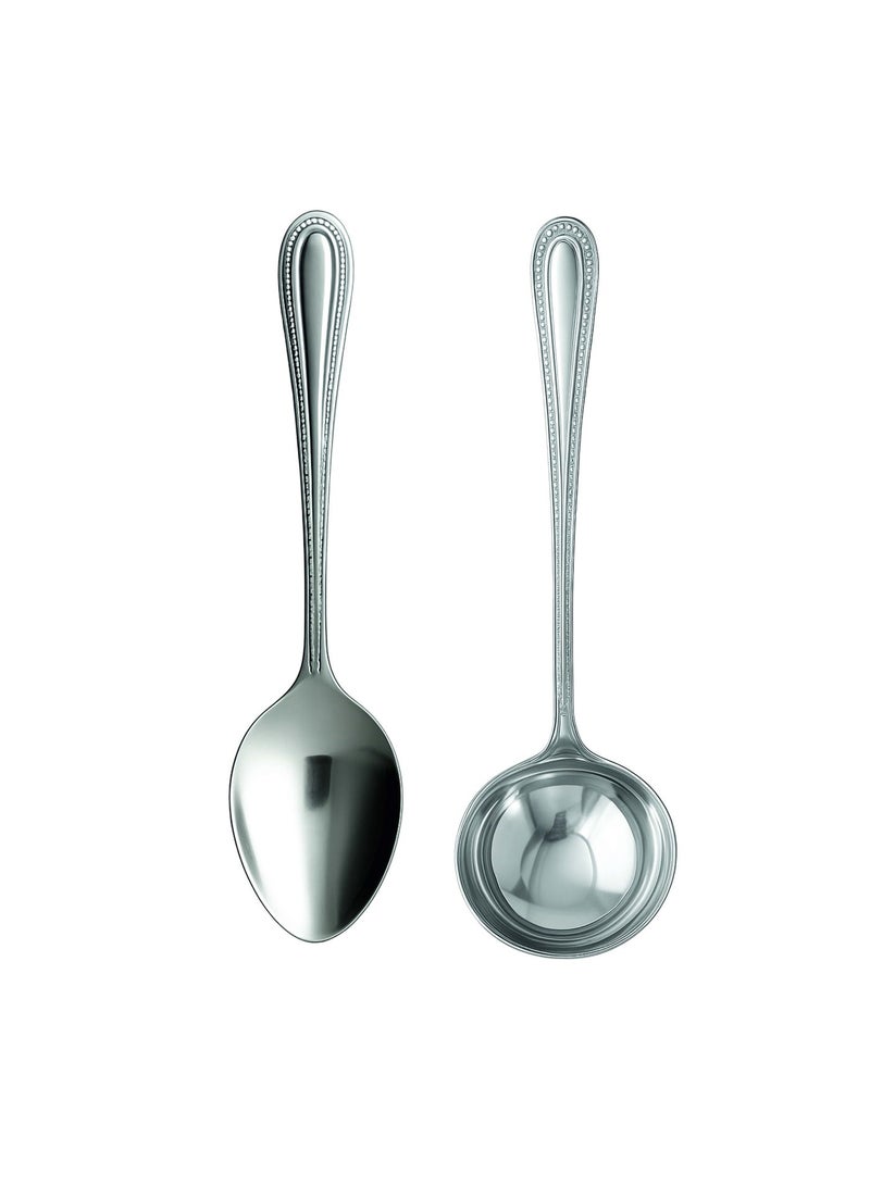 Noon East Serving Utensils, 2-Piece Stainless Steel Square Hostess Serving Set  including Serving Spoon and Ladle and for Buffet Party Kitchen Restaurant, Mirror Finished & Dishwasher Safe - Image 1