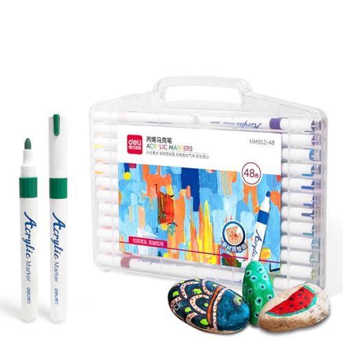 deli Paint Markers Quick Drying Acrylic Marker Pens for Kids Paint Pens Markers for Wood Rock Plastic Canvas (48 colors) - Image 1