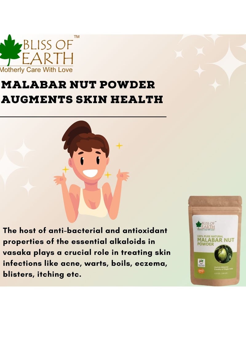 BLISS OF EARTH - Pure & Natural Malabar Nut Powder Adusa Powder 100GM Vasika Powder Healthy Skin Natural Blood Purifier joint Pain Reliver Balance Pitta & Kapha Doshas Pack of 2 - Image 1