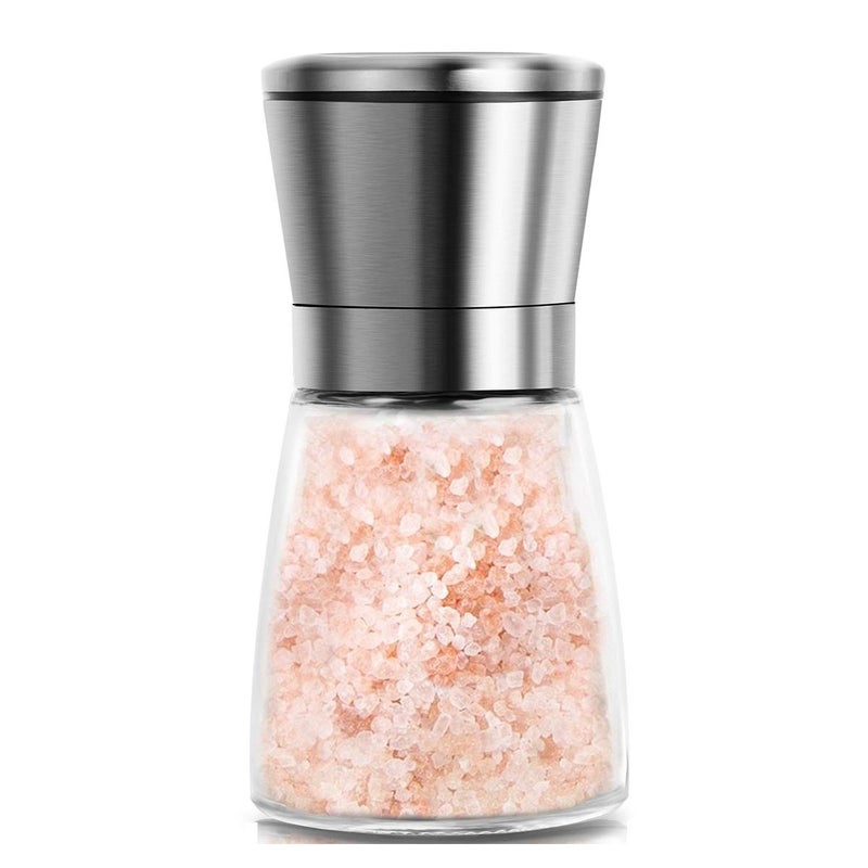 Mincham Manual Salt or Pepper Grinder for Professional Chef Best Spice Mill with Stainless Steel Cap Ceramic Blades and Adjustable Coarseness Refillable Glass Body with 6OZ Capacity