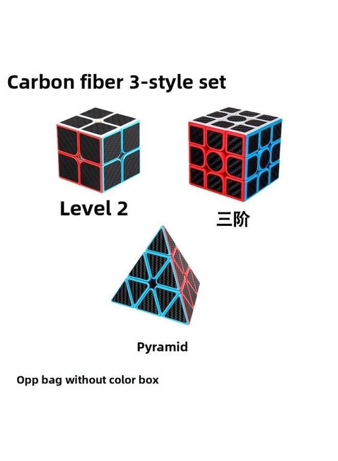 Rubik's Cube Package Combination Second-order Third-order Pyramid Five Magic Carbon Fiber Color Package-Color:Carbon 3  - Image 1