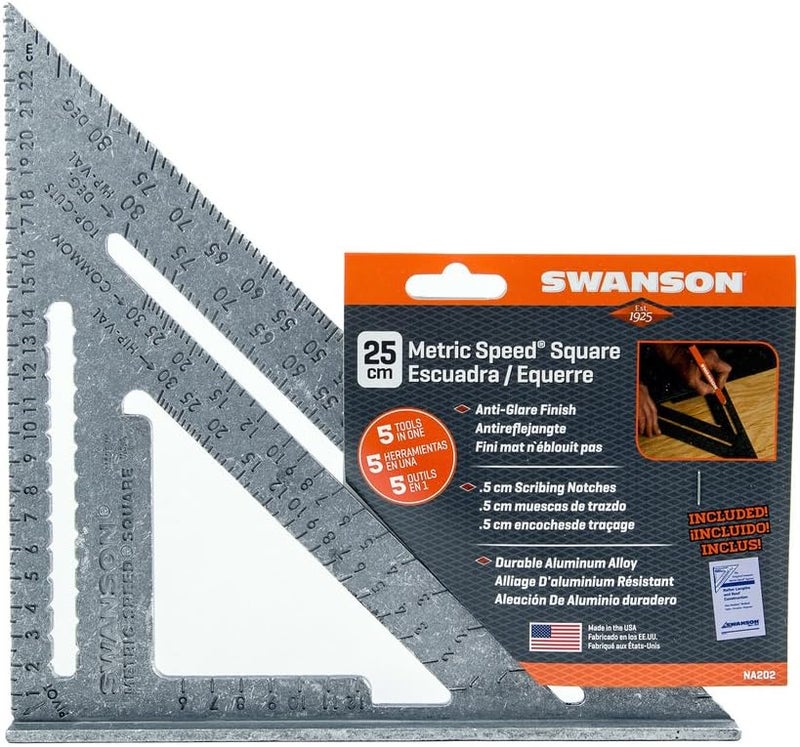 Swanson Tool Co. , Inc Swanson Tool Co. EU202 Metric Speed Square - 25 cm Aluminum Rafter Layout Tool - Image 3