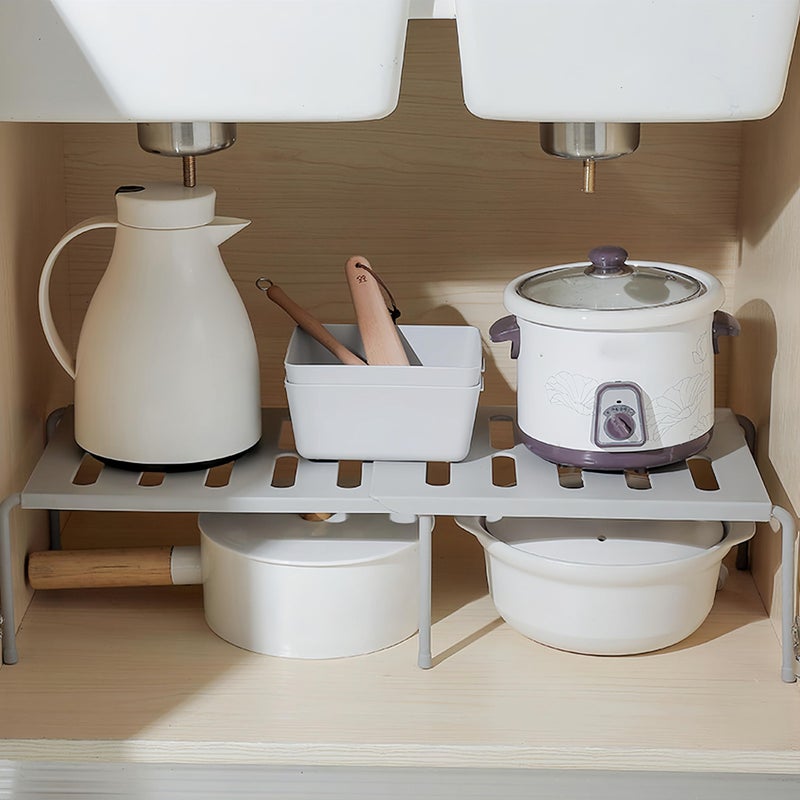 Expandable Metal Cabinet Organizer Shelf Sturdy Multi Purpose Kitchen Storage Rack - Image 5