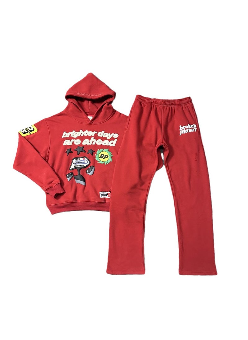 Generic - Real shot in stock cross-border fashion brand broken planet Christmas red fleece-lined pullover sweater pants suit Top BP-H227 - Image 1