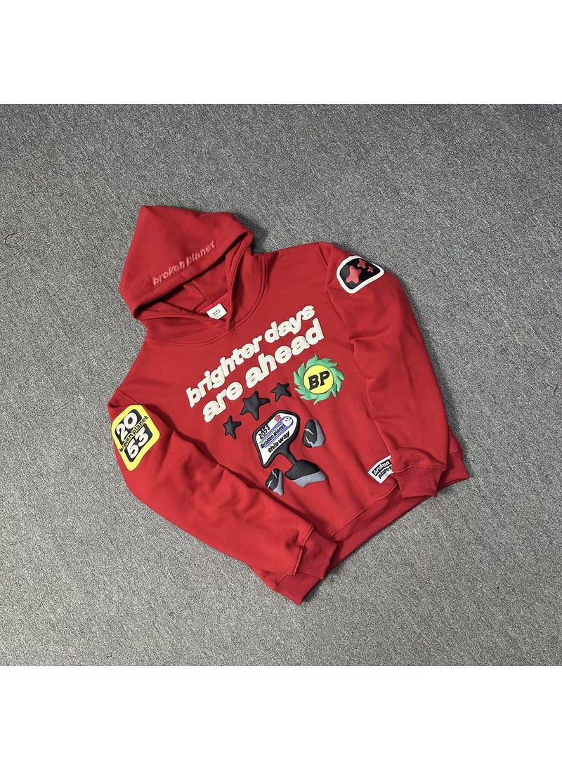 Generic - Real shot in stock cross-border fashion brand broken planet Christmas red fleece-lined pullover sweater pants suit Top BP-H227 - Image 1
