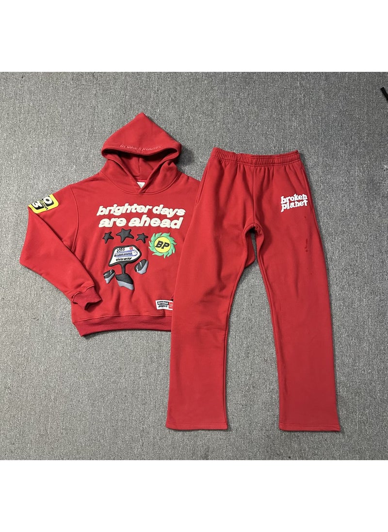 Generic - Real shot in stock cross-border fashion brand broken planet Christmas red fleece-lined pullover sweater pants suit Top BP-H227 - Image 1