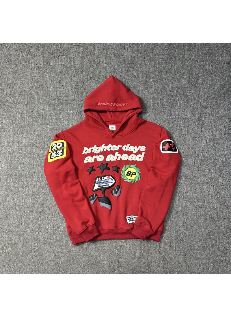 Generic - Real shot in stock cross-border fashion brand broken planet Christmas red fleece-lined pullover sweater pants suit Top BP-H227 - Image 1