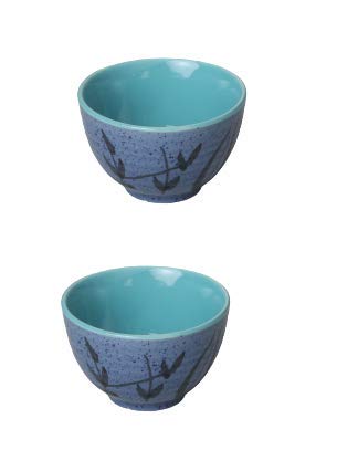 Caffeine Caffeine Ceramic Handmade Blue Bamboo Dessert Bowl Set of 2 - Image 1
