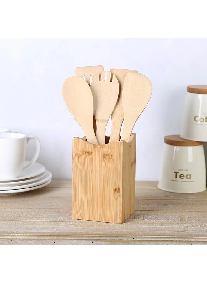 DANUBE HOME Loretta 6-Piece Bamboo Gadget Set Natural -Holder Gadget Bamboo Storage For Countertop Organizer Cooking Utensil Crock Kitchen Organization For Kitchen L10Xw10Xh16Cm - Clear