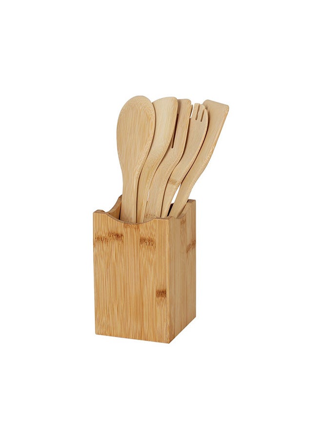 DANUBE HOME Loretta 6-Piece Bamboo Gadget Set Natural -Holder Gadget Bamboo Storage For Countertop Organizer Cooking Utensil Crock Kitchen Organization For Kitchen L10Xw10Xh16Cm - Clear - Image 3