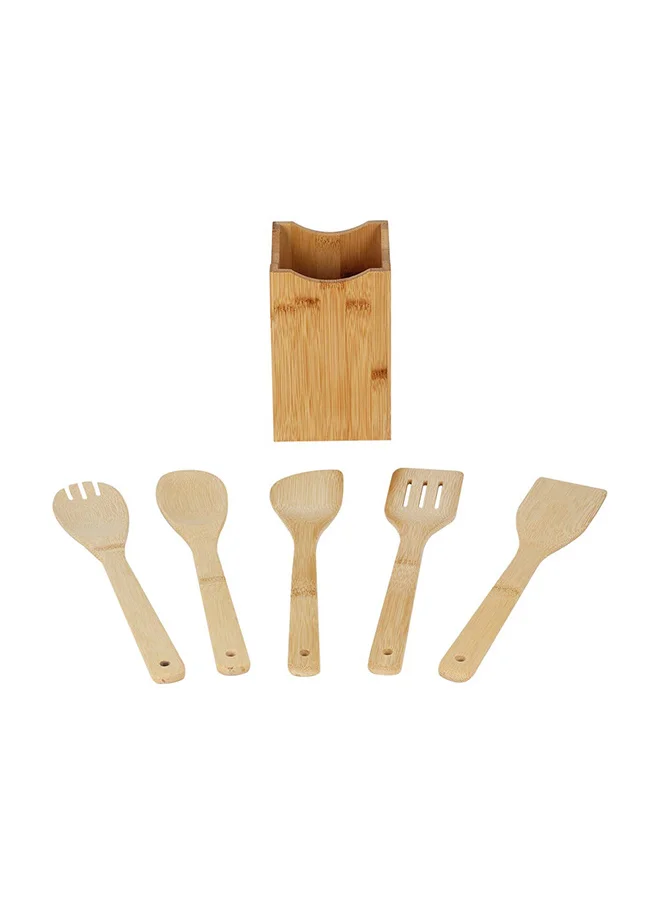 DANUBE HOME Loretta 6-Piece Bamboo Gadget Set Natural -Holder Gadget Bamboo Storage For Countertop Organizer Cooking Utensil Crock Kitchen Organization For Kitchen L10Xw10Xh16Cm - Clear