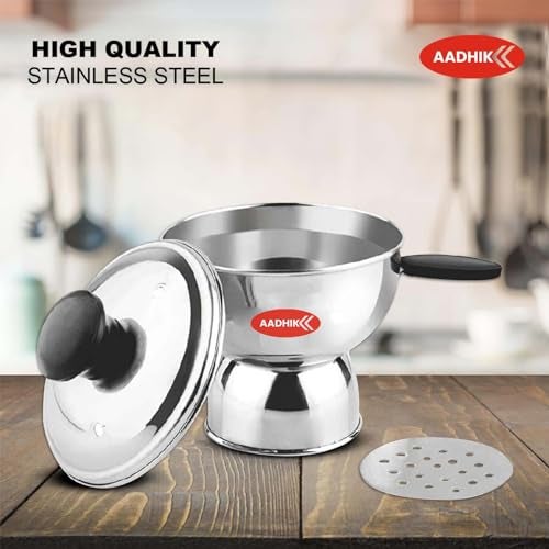 AADHIK Chiratta Puttu Maker with Handle Use with Pressure Cooker Puttu Kutti Puttu Steamer Silver, Make in India - Image 5