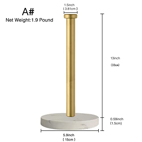 27HZYS Paper Towel Holder Countertop, Standing Paper Towel Roll Holder for Kitchen Bathroom, with Weighted Marble Base for One-Handed Operation (Gold), Gold Paper Towel Holder, Marble - Image 2