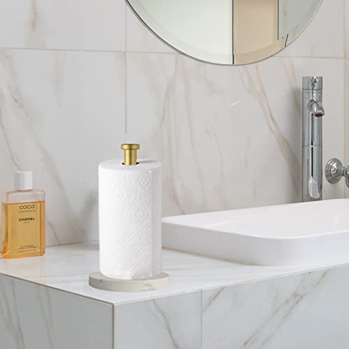 27HZYS Paper Towel Holder Countertop, Standing Paper Towel Roll Holder for Kitchen Bathroom, with Weighted Marble Base for One-Handed Operation (Gold), Gold Paper Towel Holder, Marble - Image 4