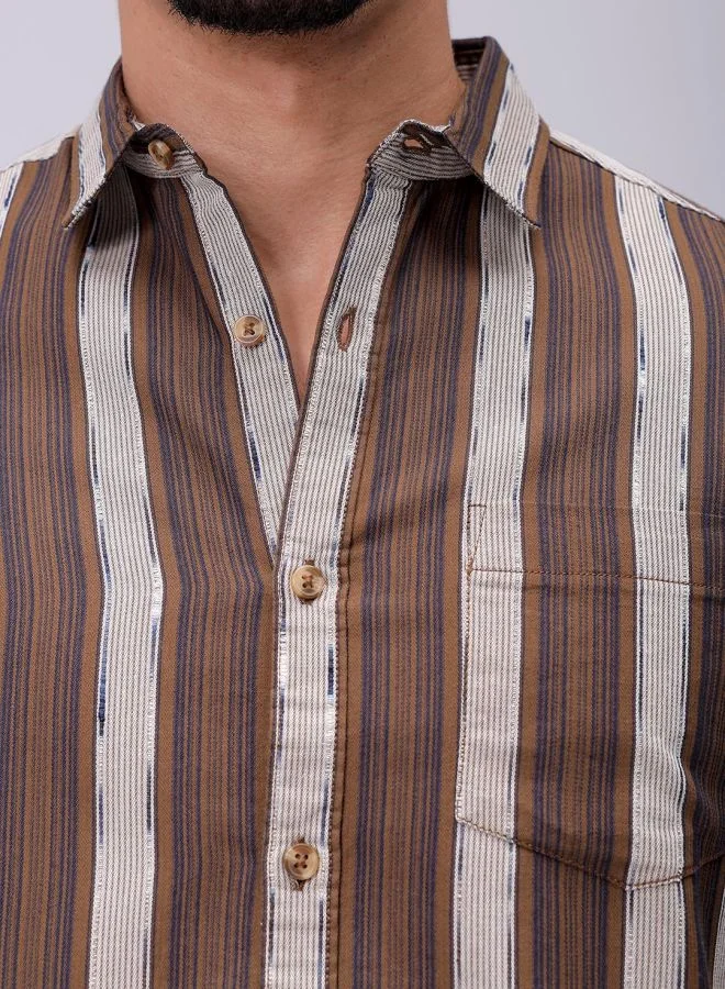 The Indian Garage Co Men Slim Fit Striped Full Sleeves Cutaway Collar Casual Shirt