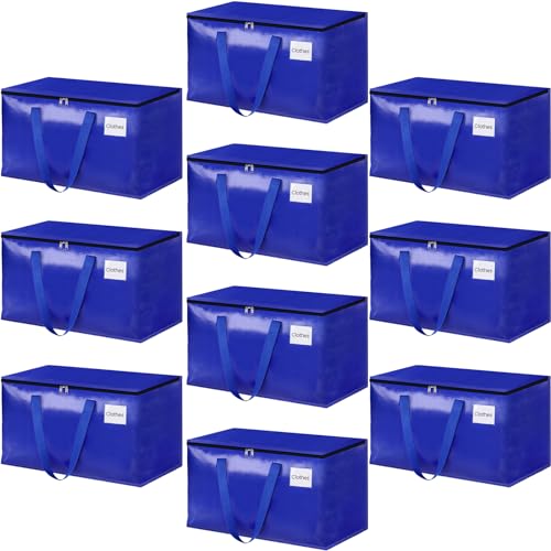 StorageRight Heavy Duty Moving BoxesMoving Bags with Zipper Reinforced Handles and Tag PocketCollapsible Moving SuppliesTotes for Storage Great for Moving Storage and Travel 93LBlue10 Pack