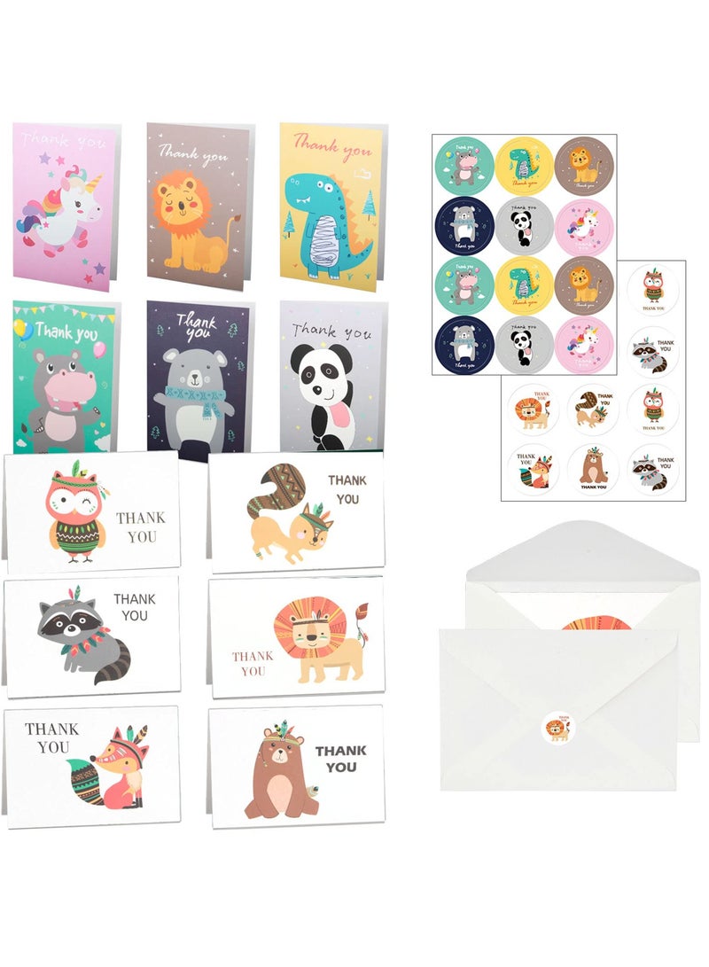 SYOSI Thank You Cards with Envelopes and Stickers, 48 Pcs Animals Thank You Greeting Cards for Birthday Thank You Weddings Baby Shower  - Image 1