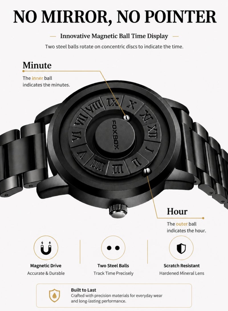FOXBOX New Men's Creative Magnetic Scrolling Beads Quartz Watch for Men Waterproof watches - Image 4