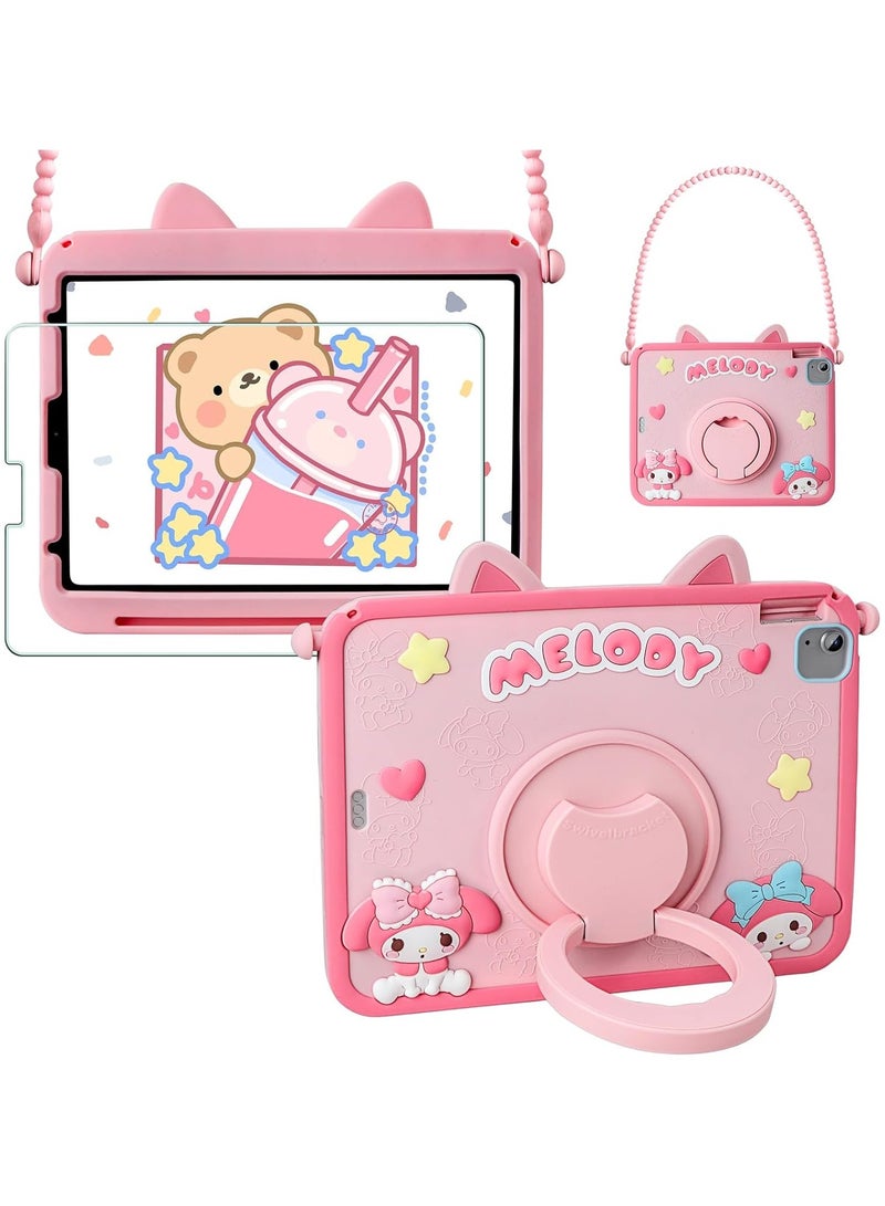 عام علبة iPad Air الجيل الخامس والجيل الرابع (بحجم 10.9 بوصة) مع حامي شاشة وقلم رصاص حامل وعلبة حماية للجهاز اللوحي للفتيات الصغيرات. - Image 1