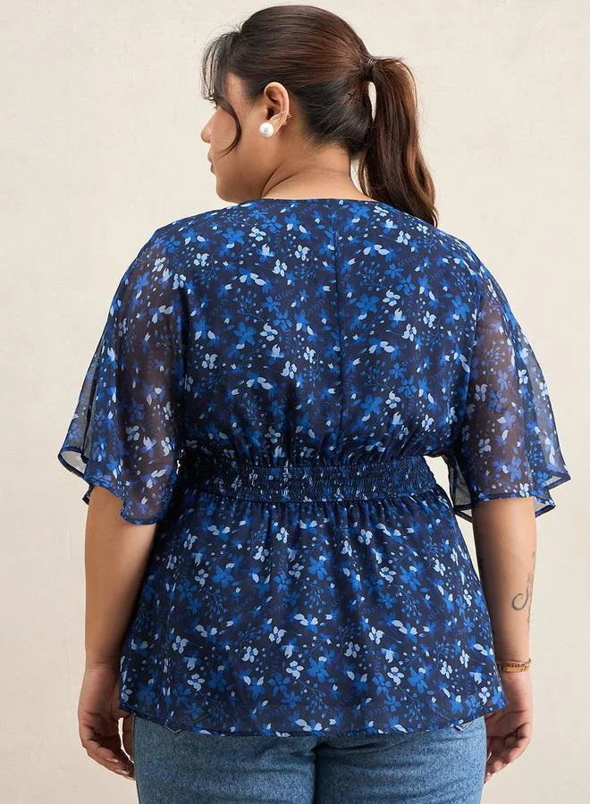 Femmella Femmella Plus Size Floral Print Wrap Top with Tie Detail
