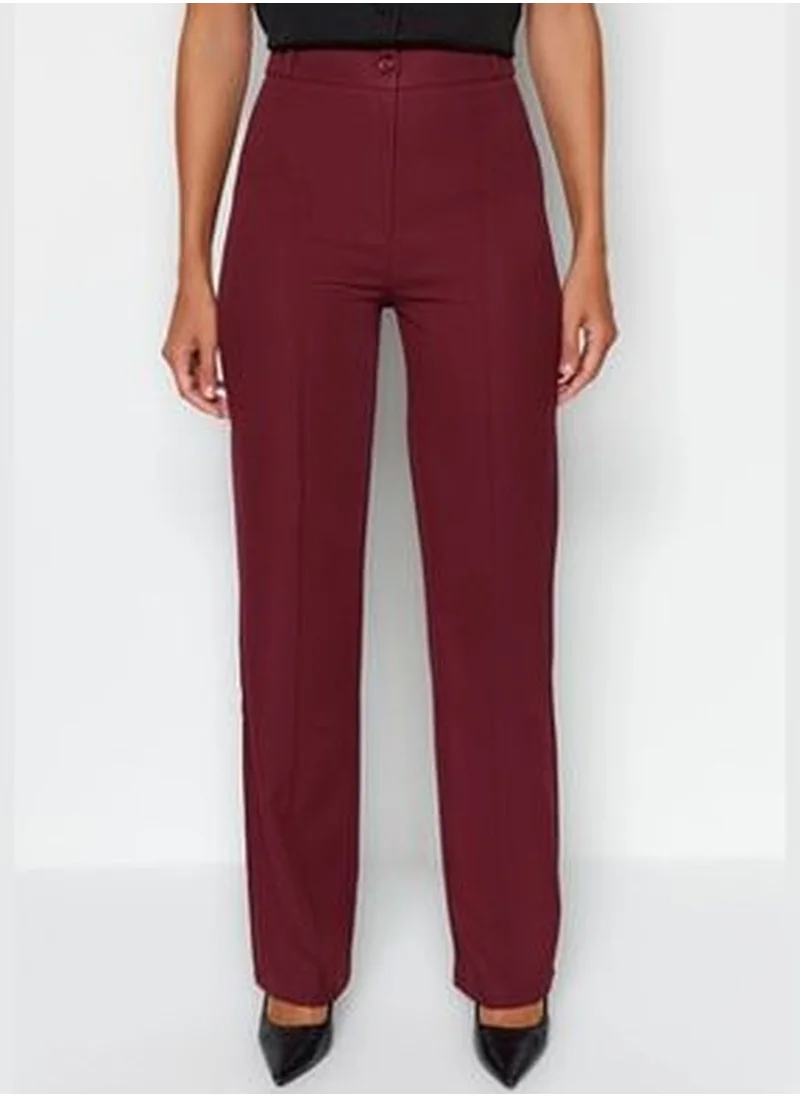 trendyol Claret Red Straight High Waist Stitched Woven Trousers TWOSS21PL0093