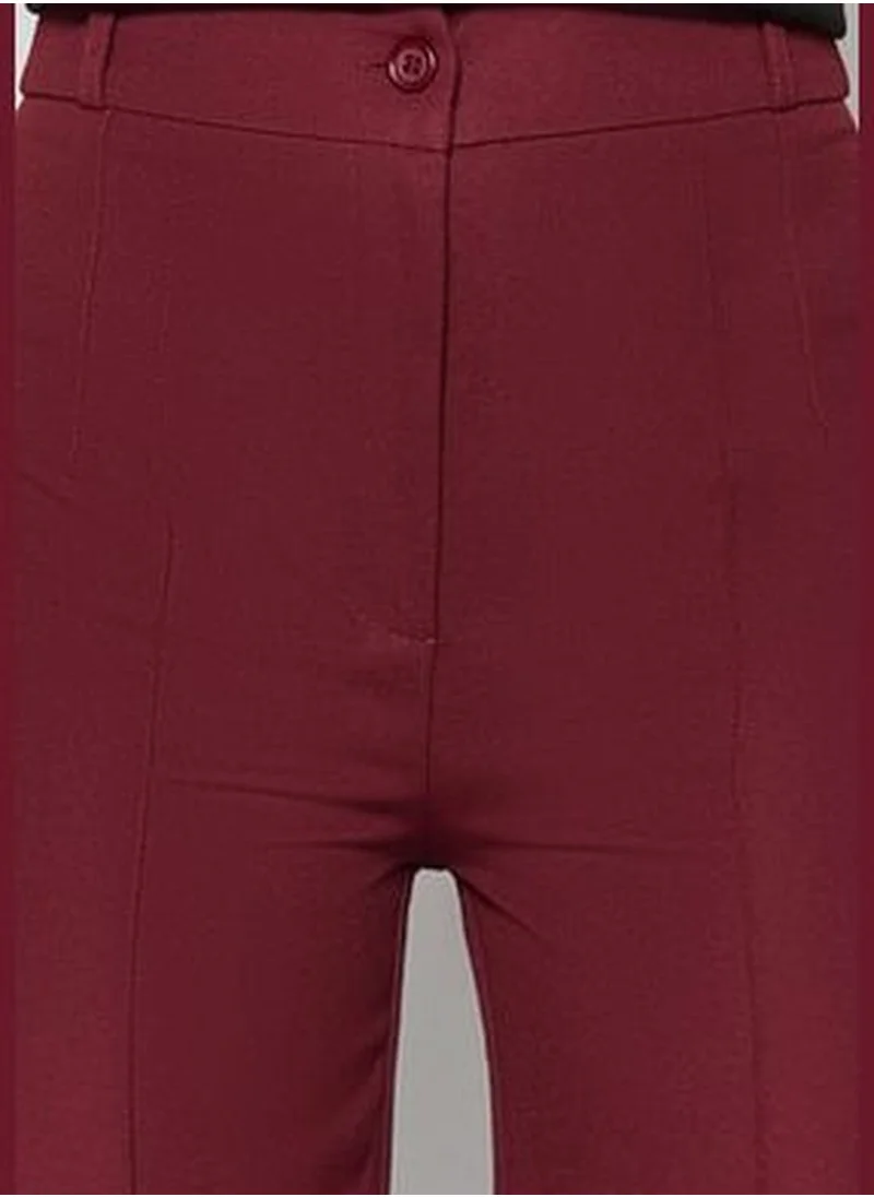 trendyol Claret Red Straight High Waist Stitched Woven Trousers TWOSS21PL0093