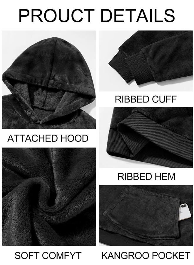 Runcati Mens Fuzzy Sherpa Pullover Hoodie Sweatshirts Long Sleeve Kangoo Pocket Winter Fall Outwear Hooded Black - Image 5