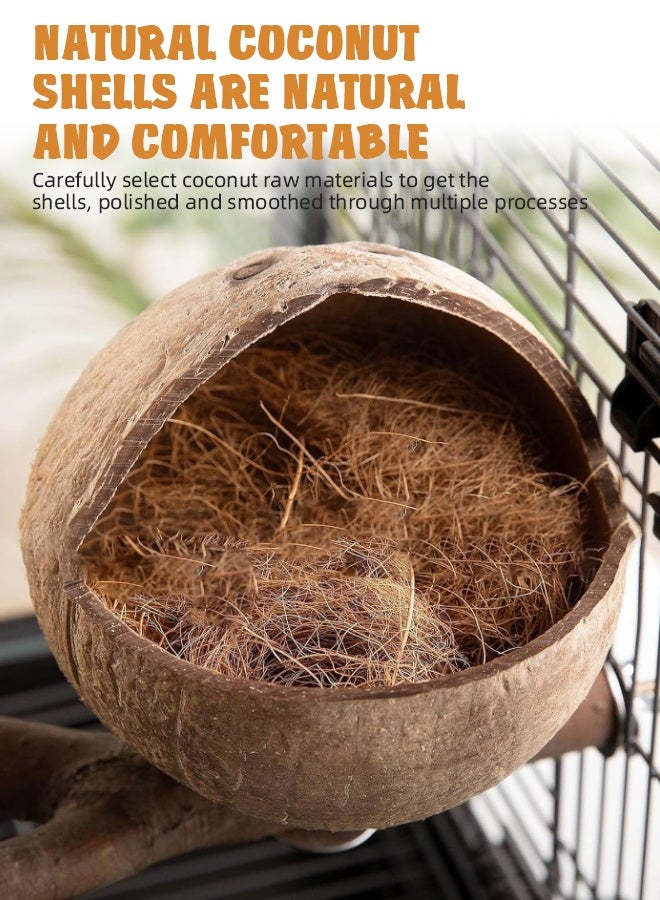 Soft Touch Natural Coconut Shell Bird Nest Bird Cage Bird House with Pine Cone Decoration Comfortable Parakeet Nesting Box for Small Bird Love Birds Parakeet - Image 4