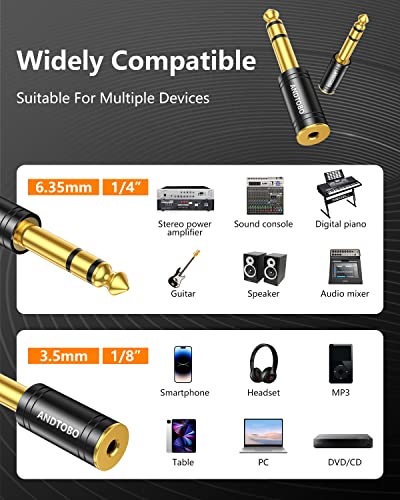 ANDTOBO 1/4''(6.35mm) Male to 1/8'' (3.5mm) Female Stereo Audio Jack Pure Copper Adapter for Headphone, Amp, 1 Pack-Black - Image 3