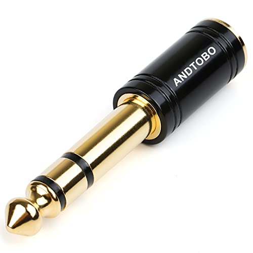 ANDTOBO 1/4''(6.35mm) Male to 1/8'' (3.5mm) Female Stereo Audio Jack Pure Copper Adapter for Headphone, Amp, 1 Pack-Black - Image 1