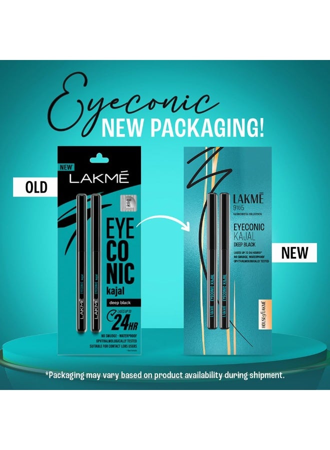 LAKME LAKMÉ 9 to 5 Eyeconic Kajal Twin Pack, Matte Waterproof Kohl, Smudge Proof Kajal Pencils that lasts hours, Pack of 2- Deep Black, 0.35g - Image 2