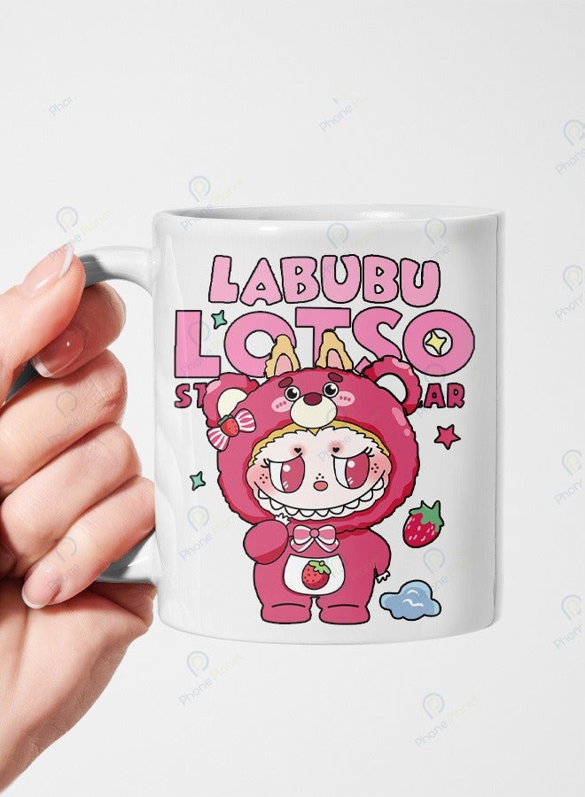 Phone Planet Ceramic mug with multicolored handle featuring a beautiful Labobo print