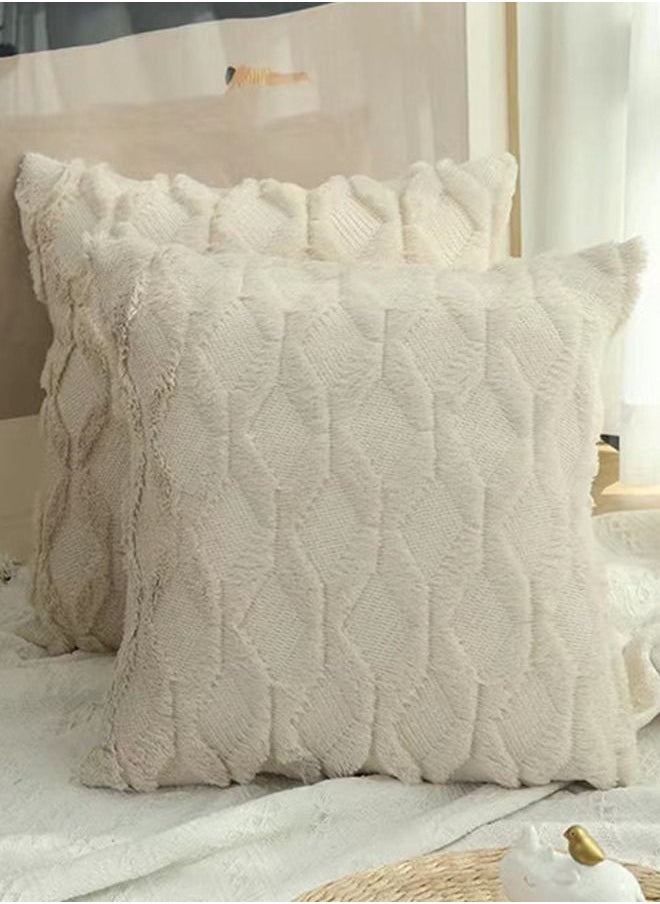 Kutis 4-Piece INS Geometric Villi Pillow Cover/Throw Pillowcase/Sofa Pillow Cover Beige 45 x 45 Centimeter  - Image 2