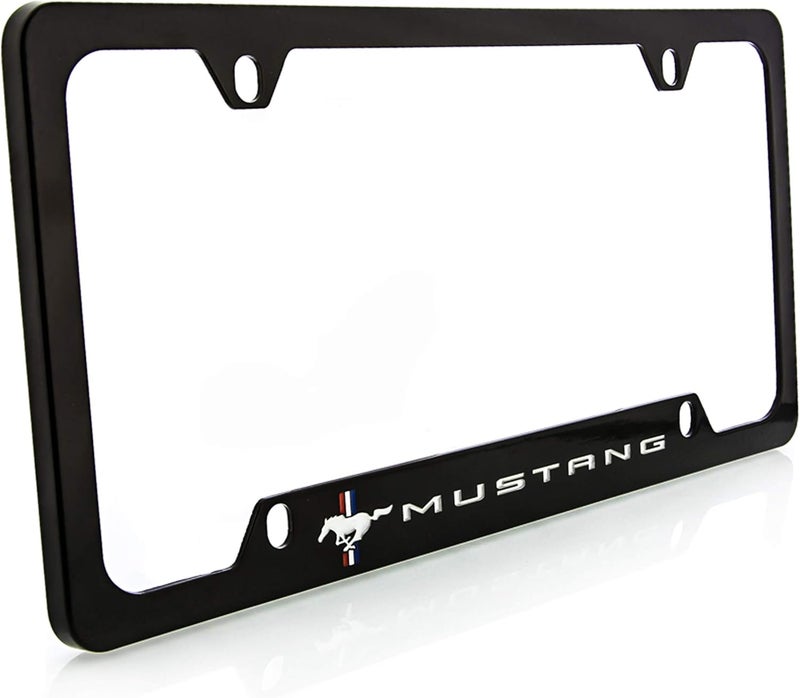 Ford Mustang Pony Black Coated Metal License Plate Frame Holder - Image 1