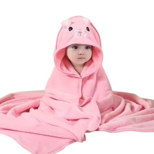 SAFE-O-KID Baby Cute Cartoon Face Hooded Bath Towel, Soft Absorbent Cotton Bath Towel for Kids 0 to 6 Years- Pink - Image 1