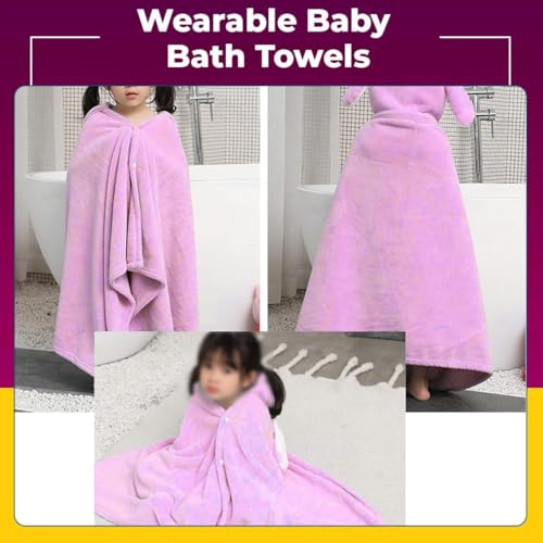 SAFE-O-KID Baby Cute Cartoon Face Hooded Bath Towel, Soft Absorbent Cotton Bath Towel for Kids 0 to 6 Years- Pink - Image 2